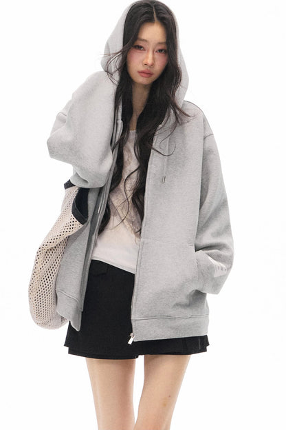 Gray Hooded Jacket and Culottes Set-Up