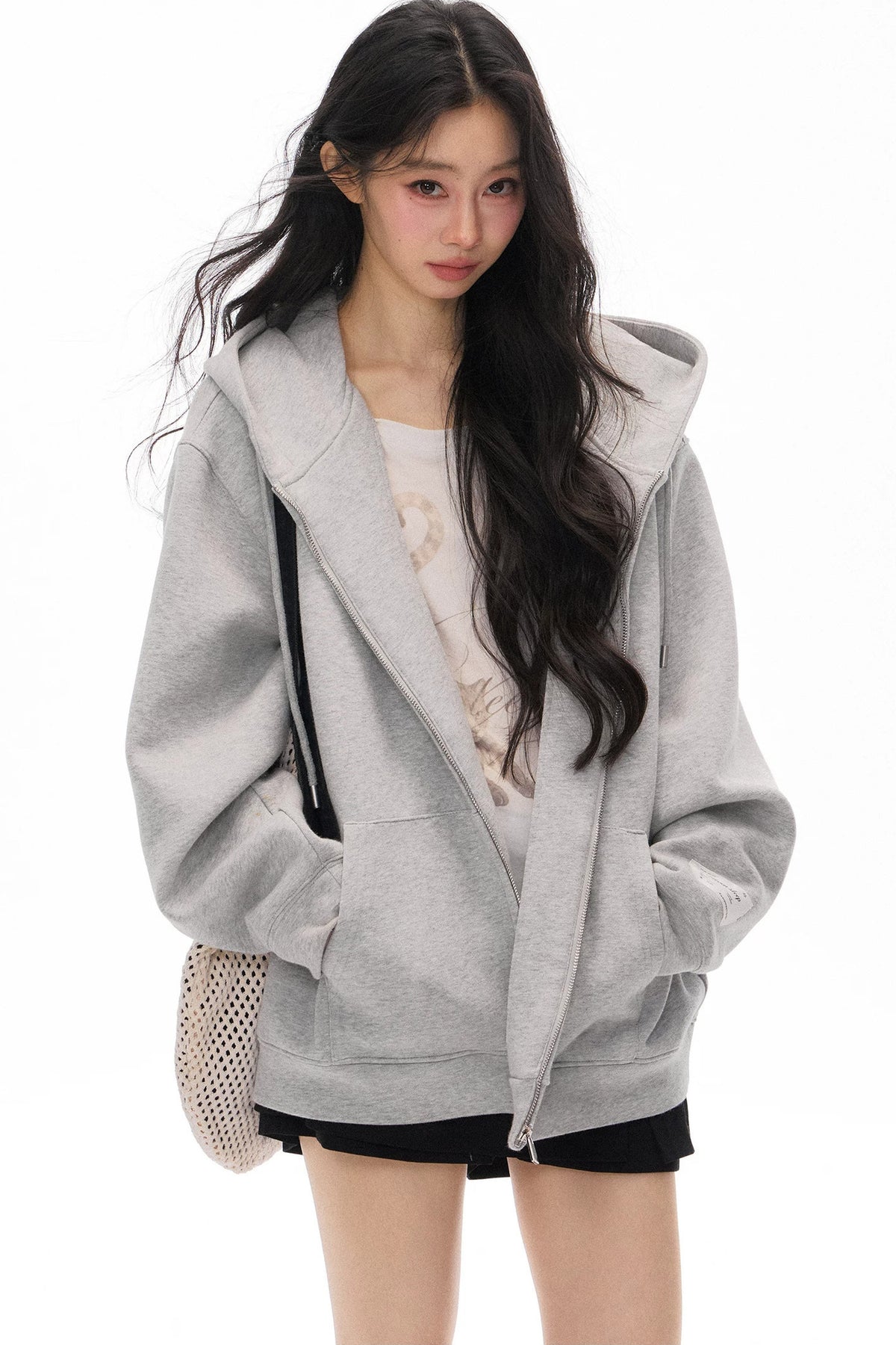 Gray Hooded Jacket and Culottes Set-Up