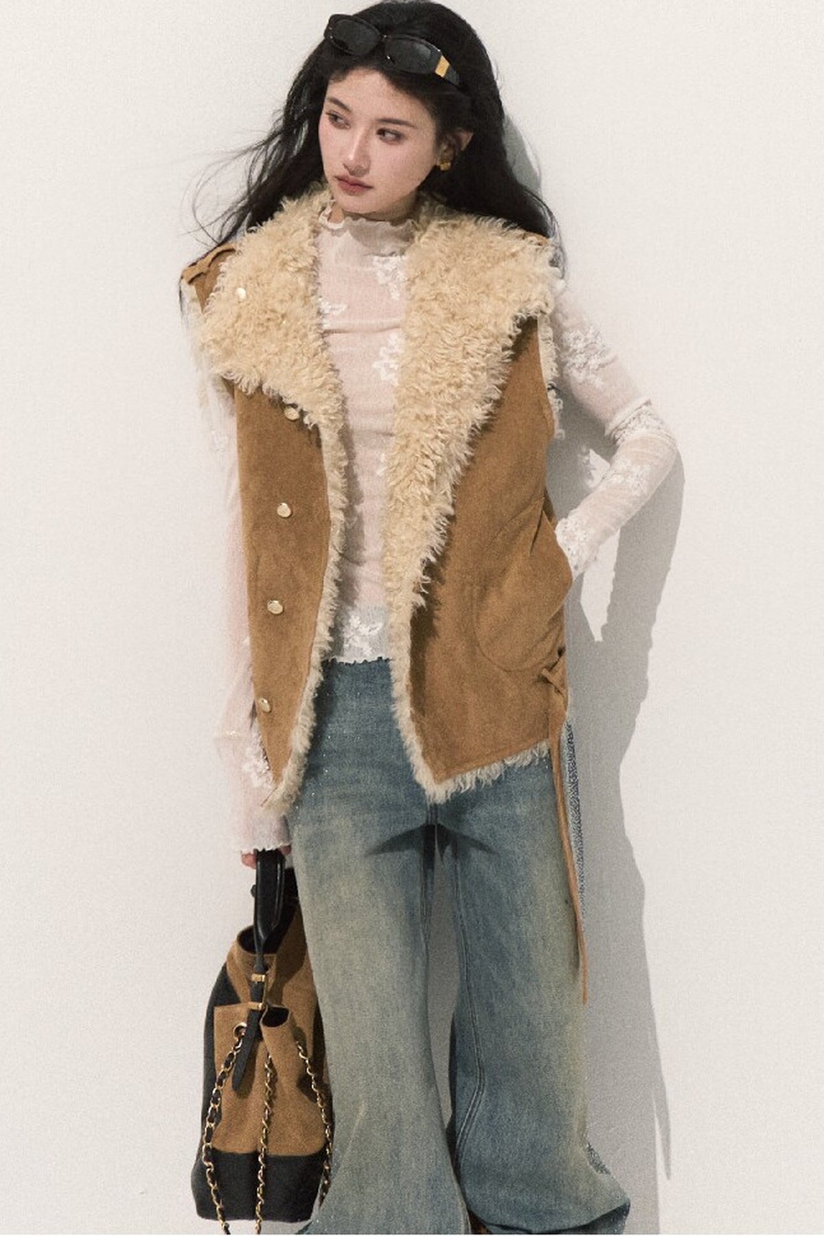 Reversible Suede Shearling Jacket Vest