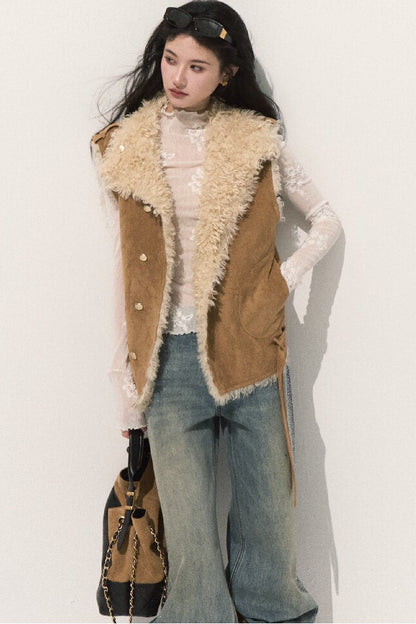 Reversible Suede Shearling Jacket Vest