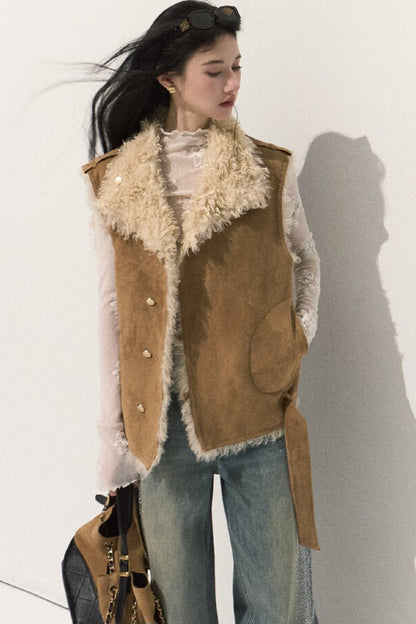 Reversible Suede Shearling Jacket Vest