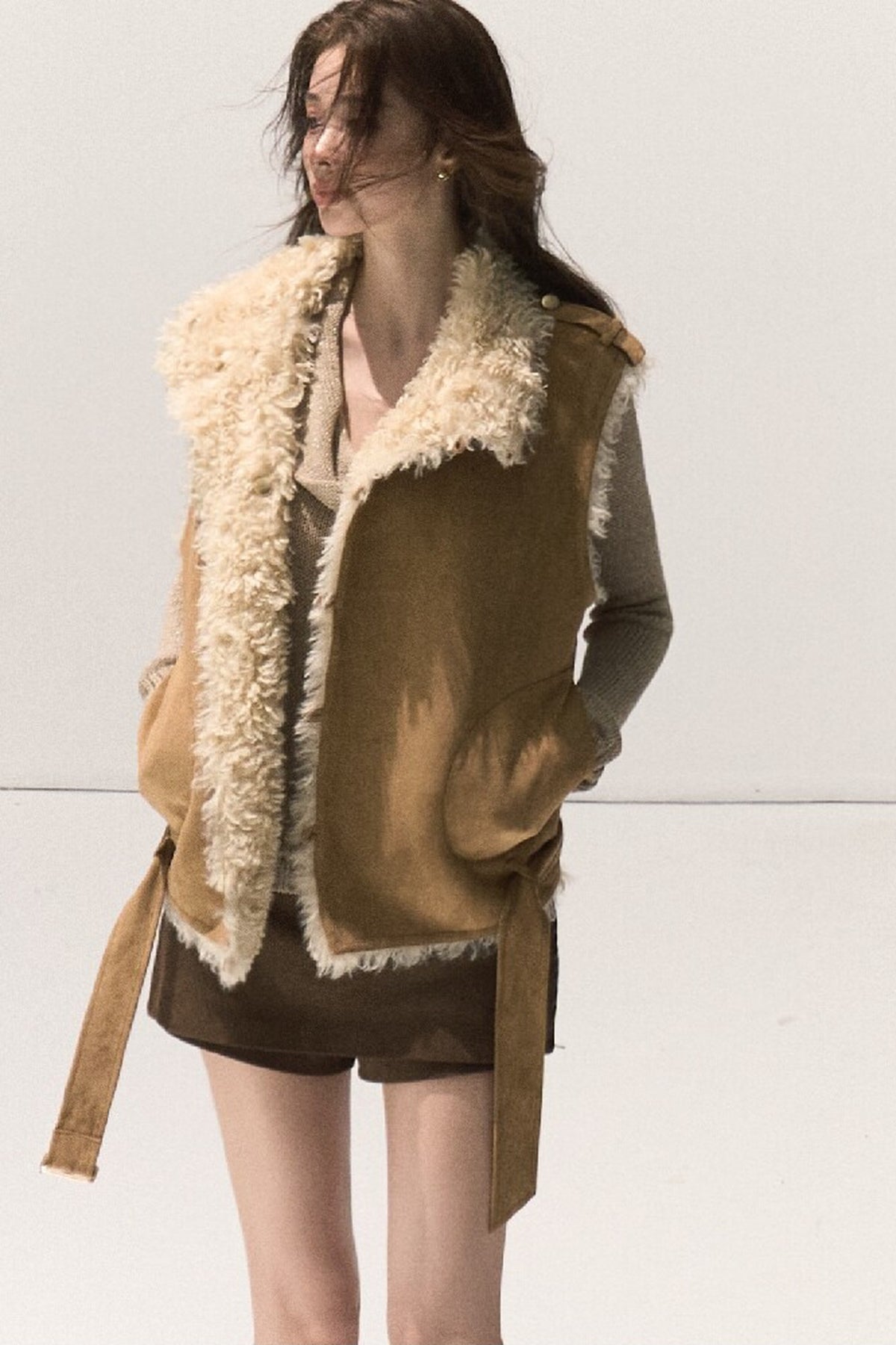 Reversible Suede Shearling Jacket Vest