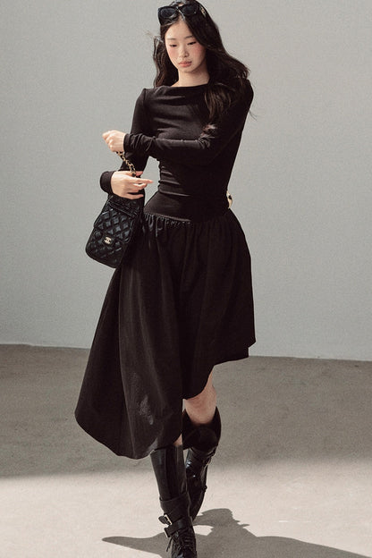 Black T-Shirt Patchwork Dress