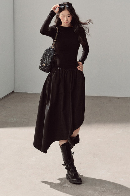 Black T-Shirt Patchwork Dress