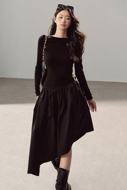 Black T-Shirt Patchwork Dress