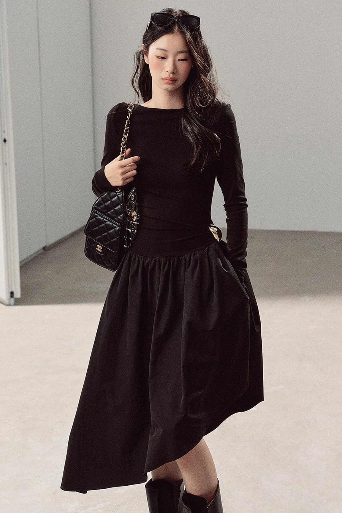 Black T-Shirt Patchwork Dress
