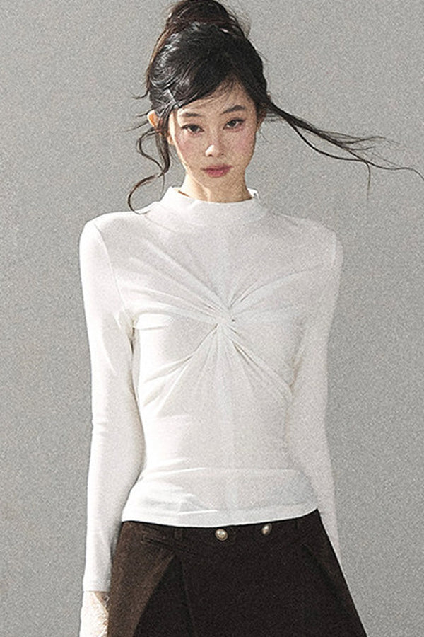 Twist Detail Half-Turtleneck Knit Top
