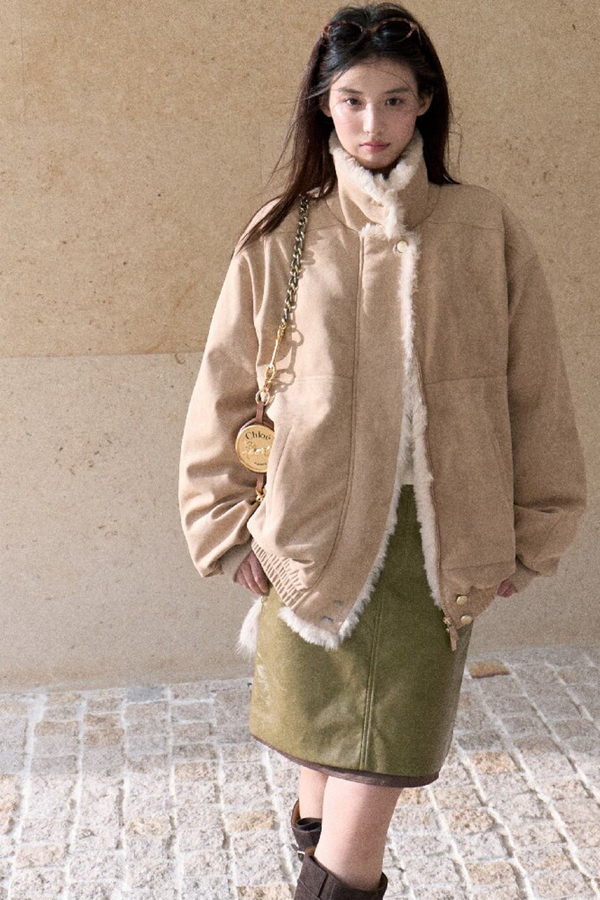 Fern Green Leather Straight Skirt