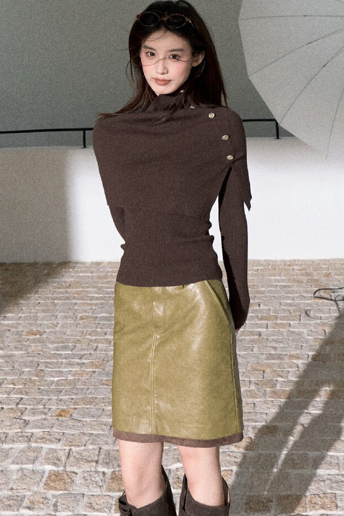 Fern Green Leather Straight Skirt