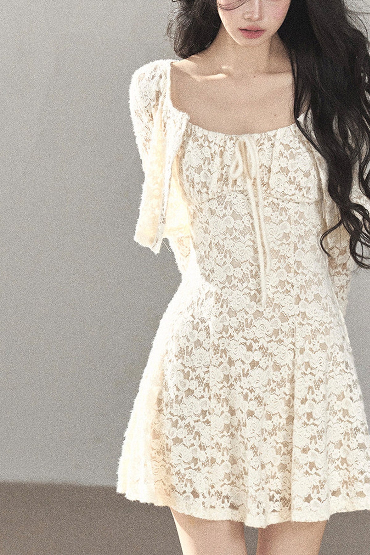 Ensemble robe bouffante ajourée en dentelle et veste