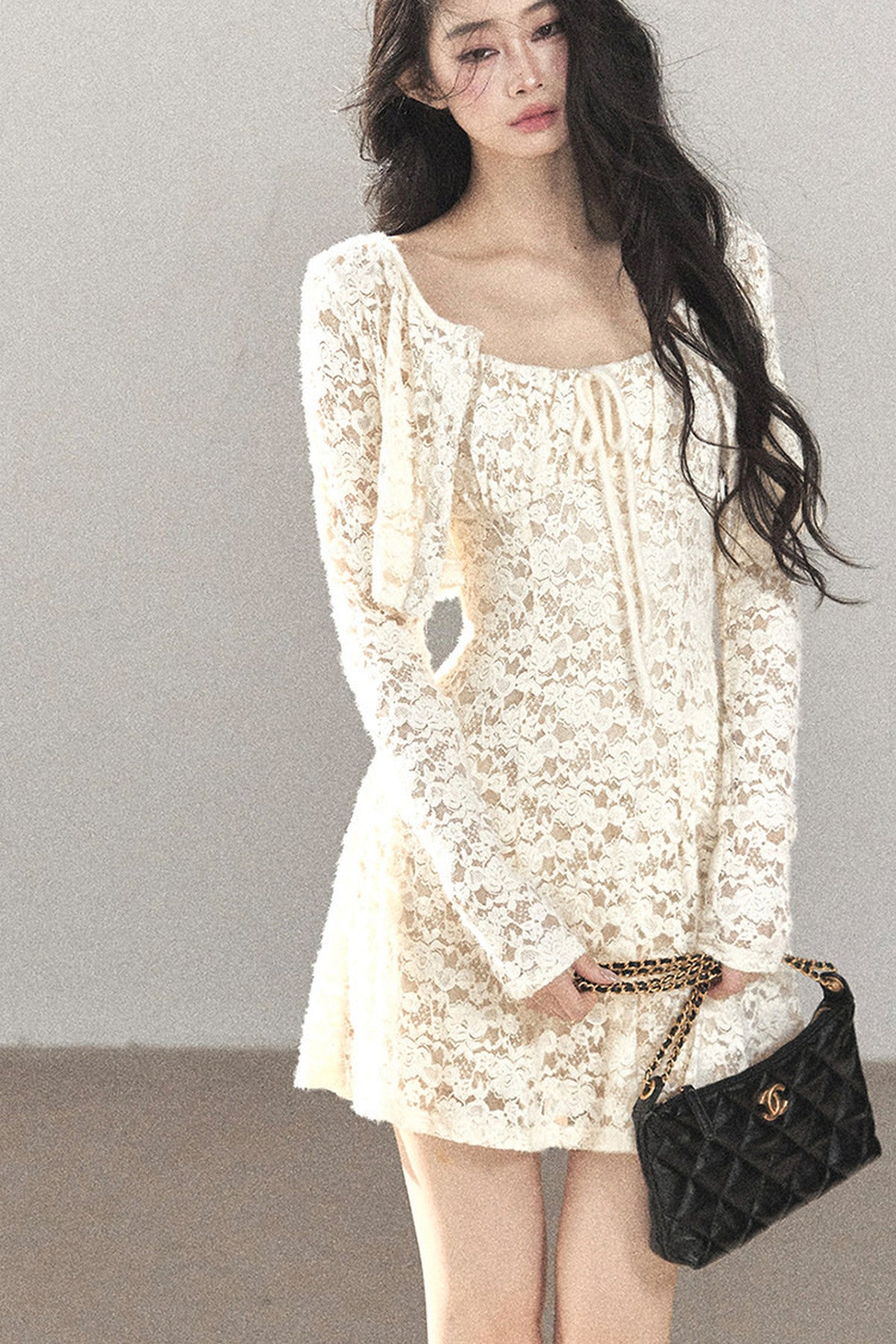 Ensemble robe bouffante ajourée en dentelle et veste