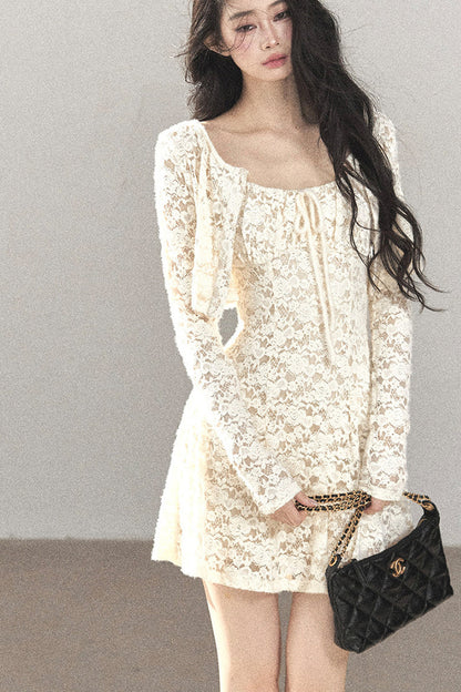 Ensemble robe bouffante ajourée en dentelle et veste