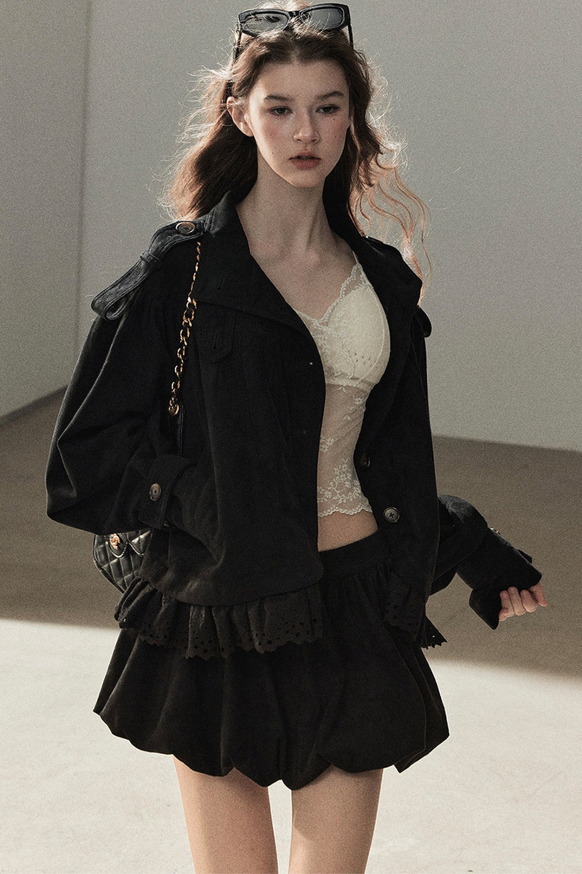 Ensemble veste et jupe en faux daim