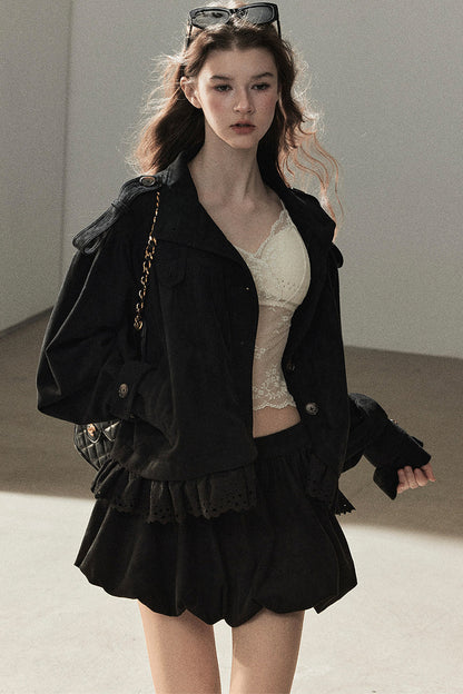 Ensemble veste et jupe en faux daim