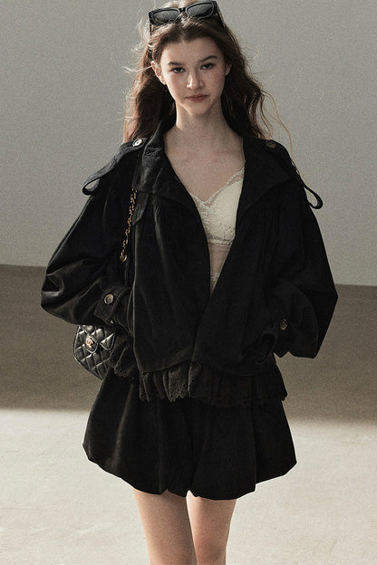 Ensemble veste et jupe en faux daim