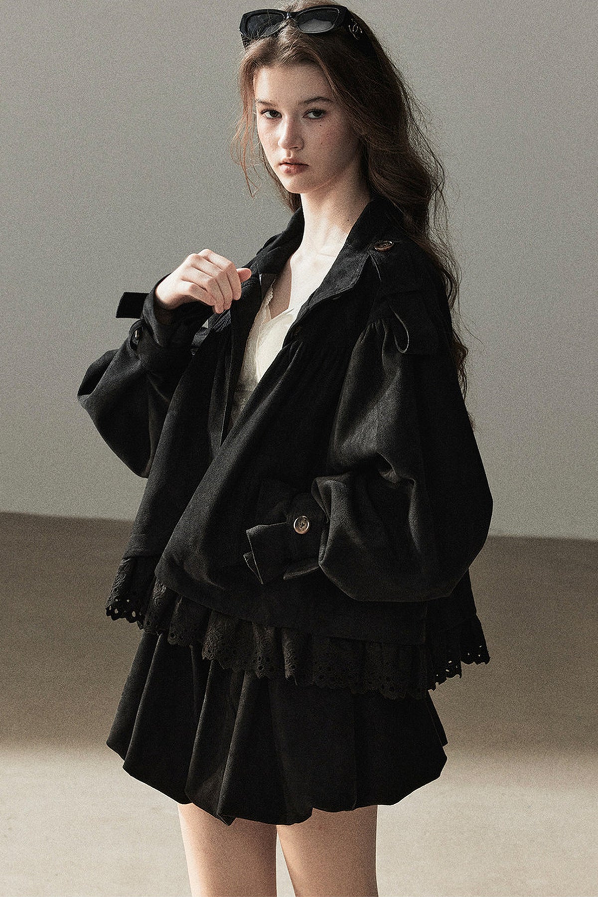 Ensemble veste et jupe en faux daim