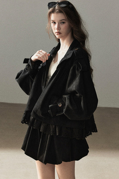 Ensemble veste et jupe en faux daim