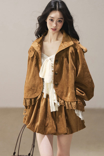 Ensemble veste et jupe en faux daim