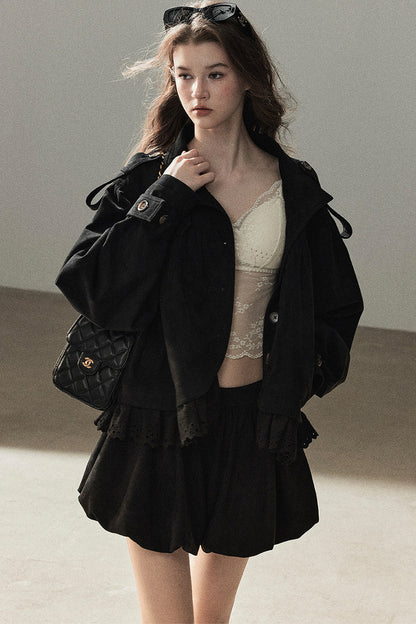 Ensemble veste et jupe en faux daim