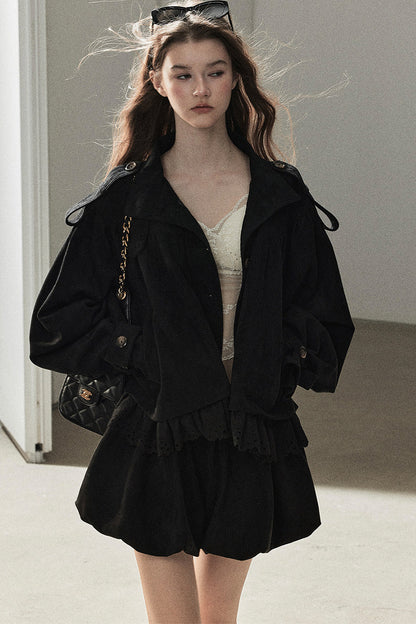 Ensemble veste et jupe en faux daim