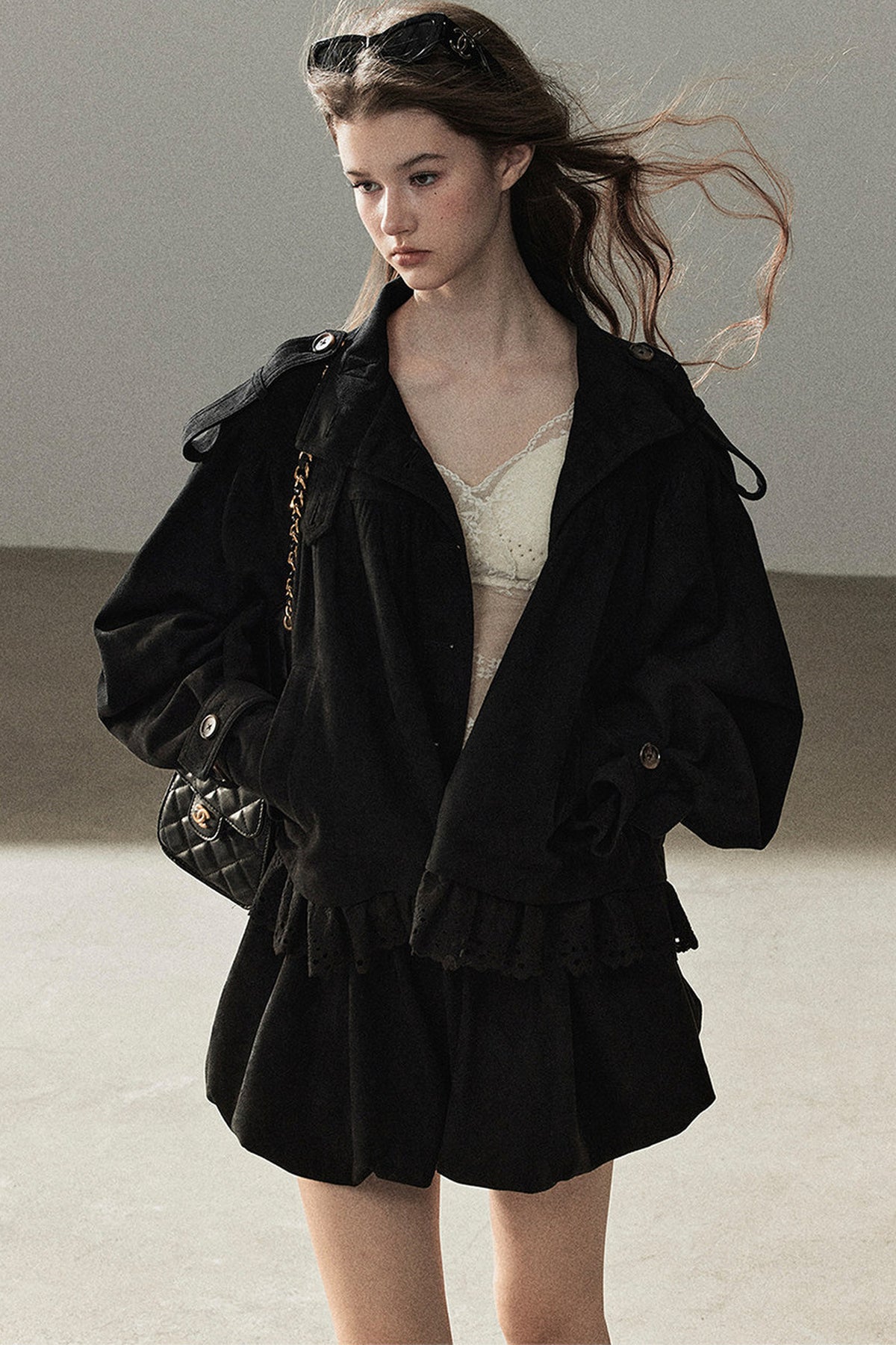 Ensemble veste et jupe en faux daim