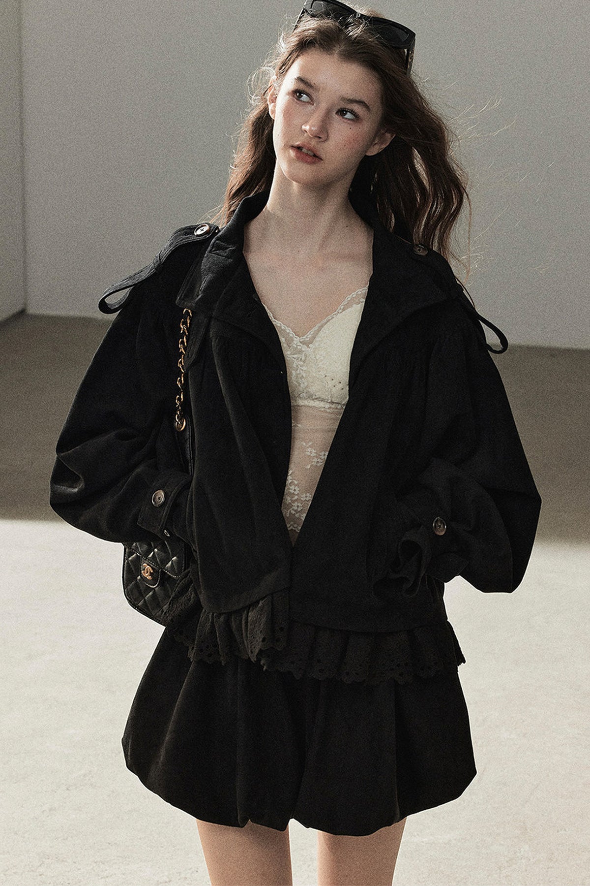 Ensemble veste et jupe en faux daim