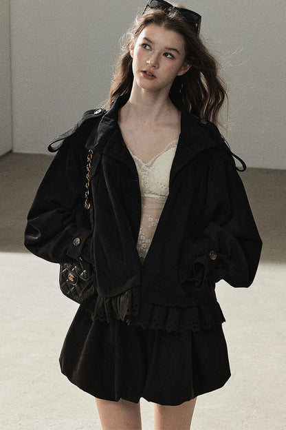 Ensemble veste et jupe en faux daim