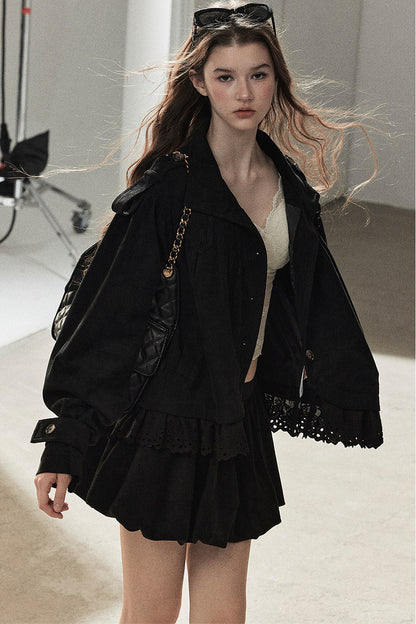 Ensemble veste et jupe en faux daim