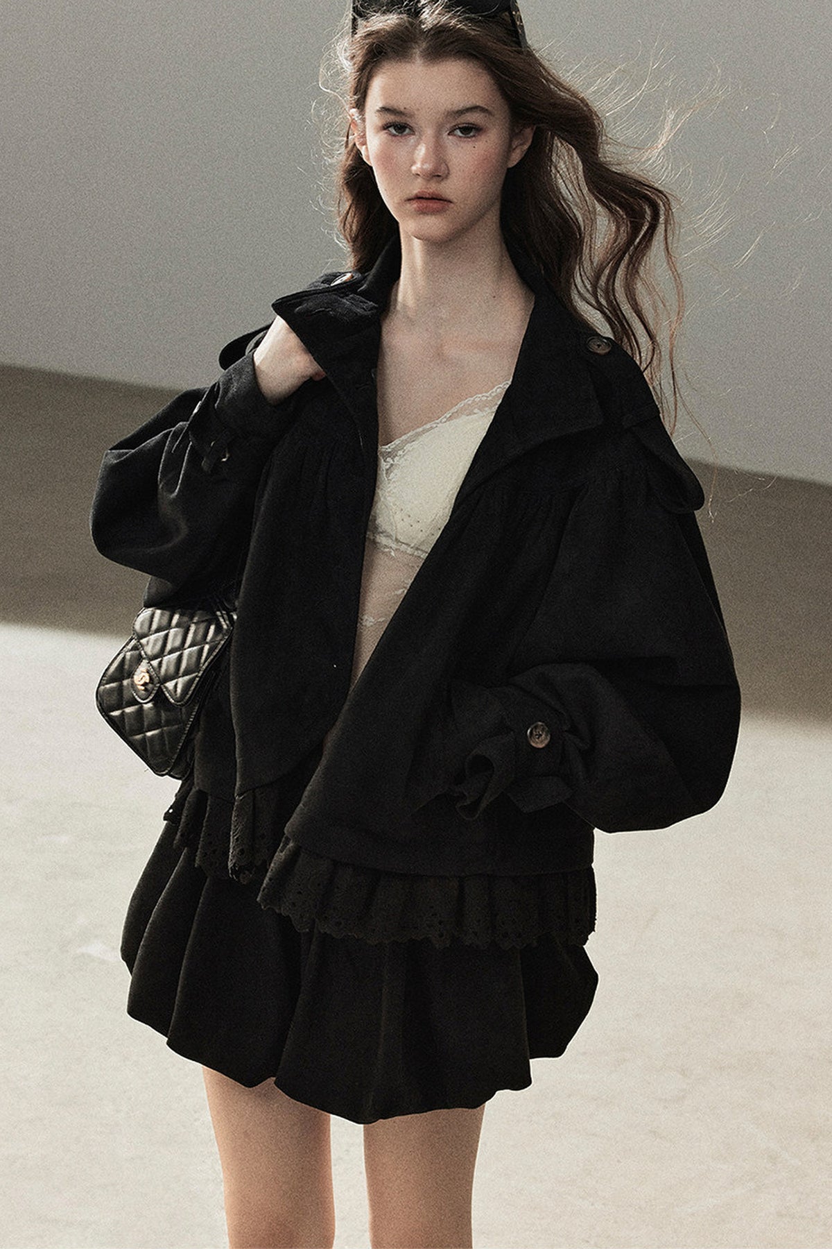Ensemble veste et jupe en faux daim