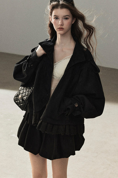 Ensemble veste et jupe en faux daim
