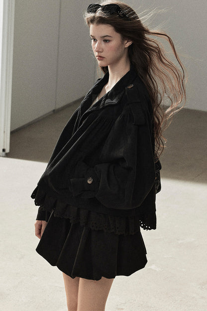 Ensemble veste et jupe en faux daim