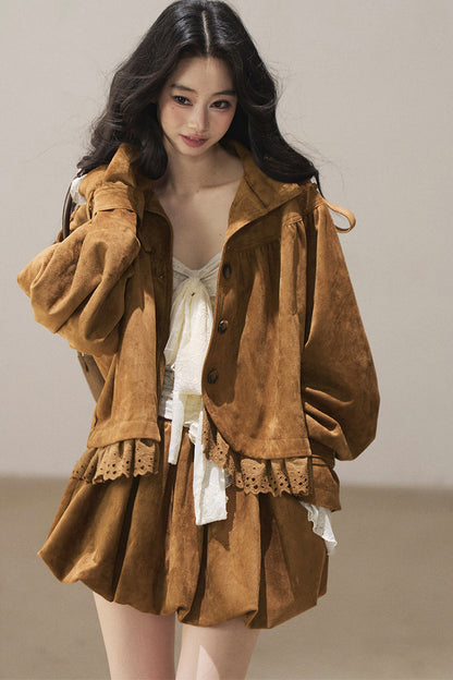 Ensemble veste et jupe en faux daim