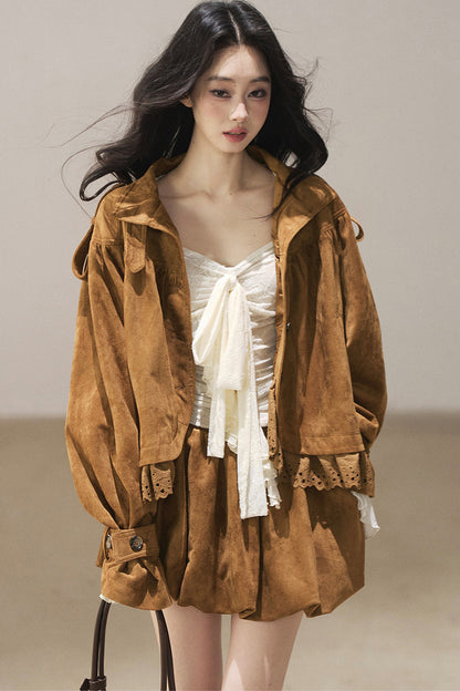 Ensemble veste et jupe en faux daim