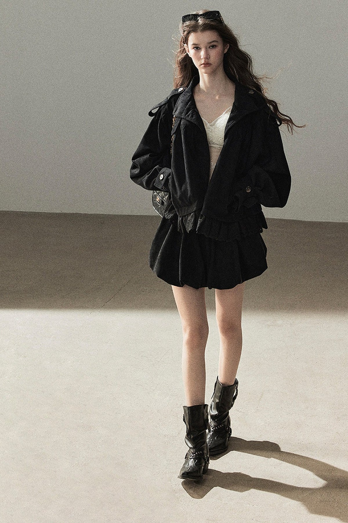 Ensemble veste et jupe en faux daim