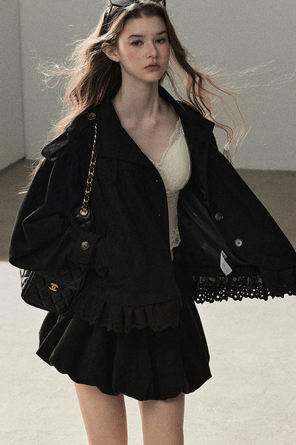 Ensemble veste et jupe en faux daim