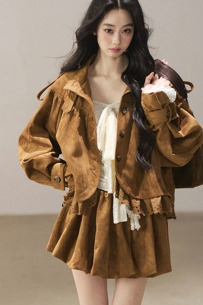 Ensemble veste et jupe en faux daim