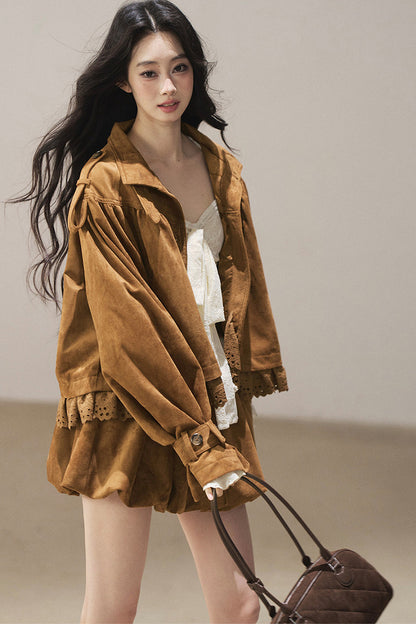 Ensemble veste et jupe en faux daim