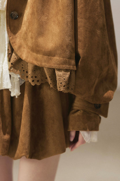 Ensemble veste et jupe en faux daim