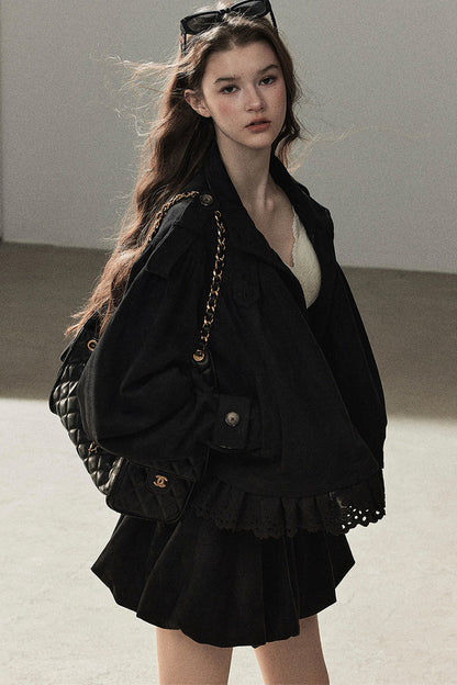 Ensemble veste et jupe en faux daim