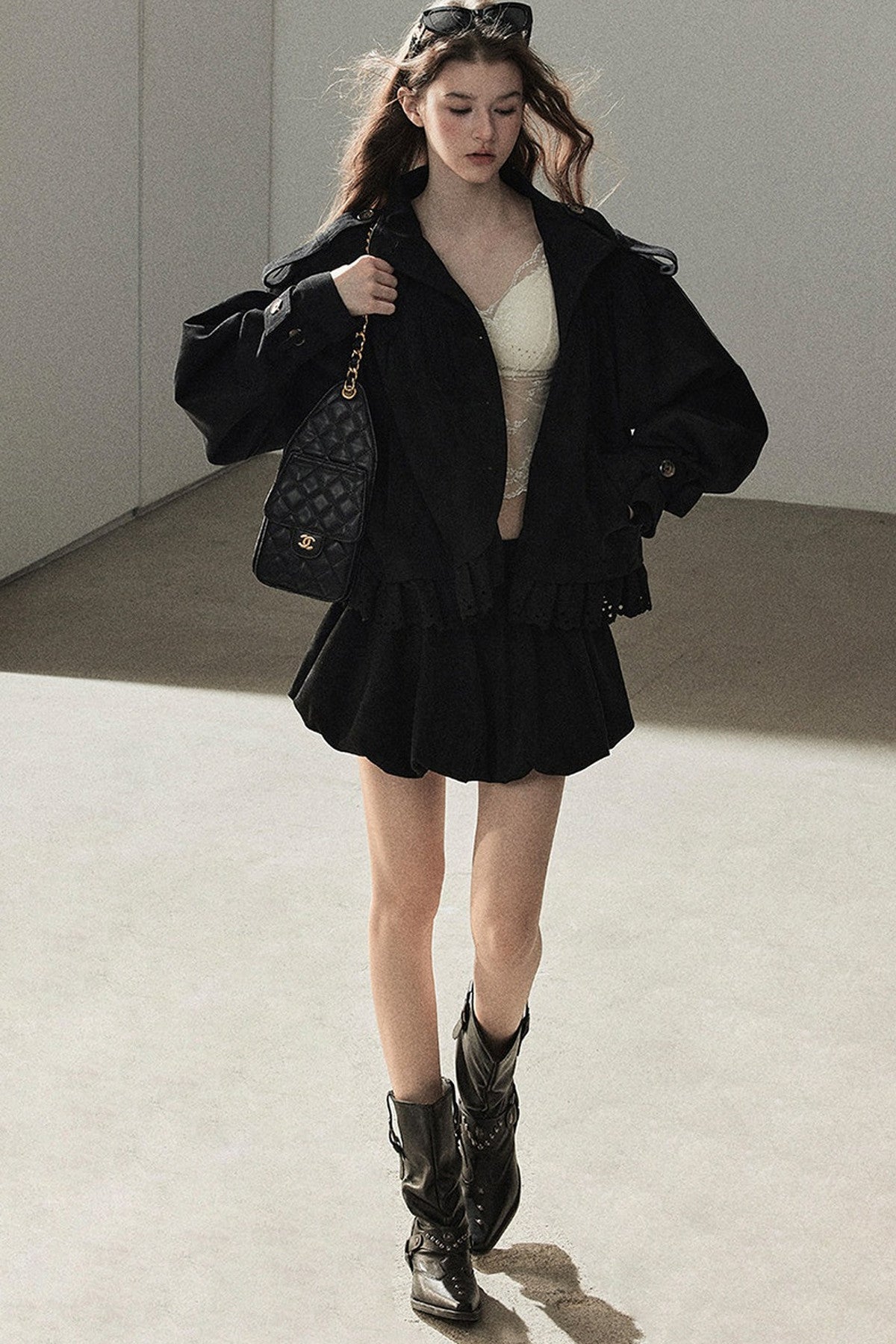 Ensemble veste et jupe en faux daim