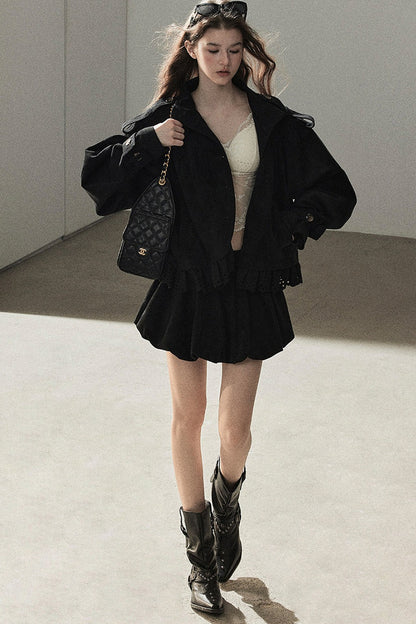 Ensemble veste et jupe en faux daim