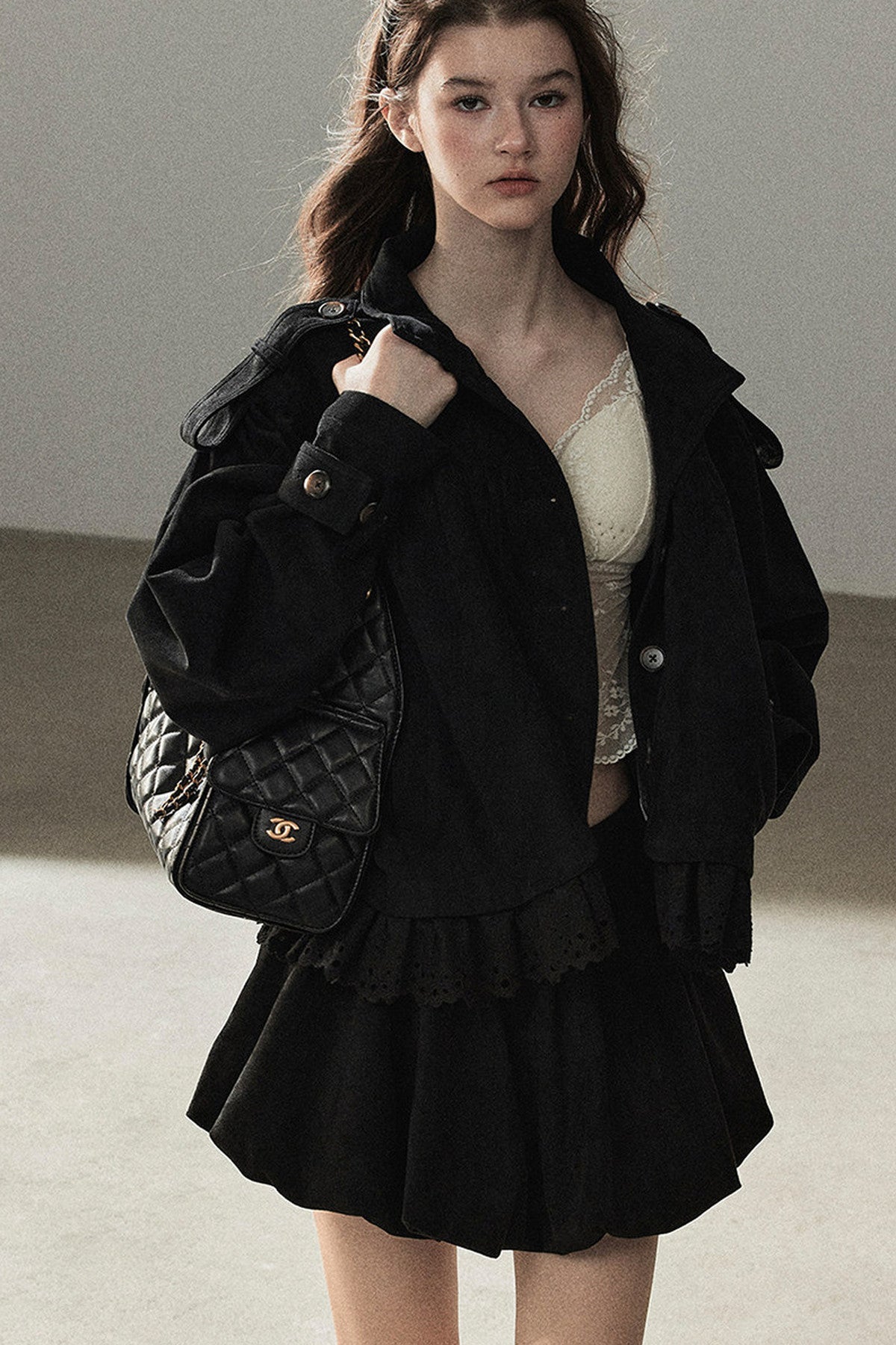 Ensemble veste et jupe en faux daim
