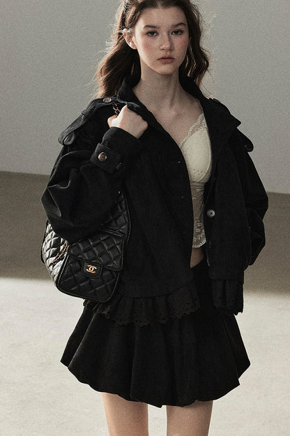 Ensemble veste et jupe en faux daim