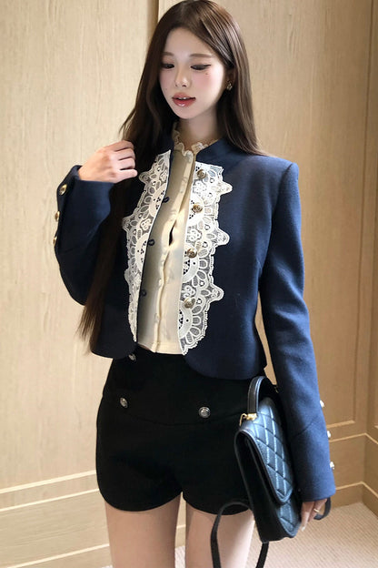 Lace Patchwork Wool Coat