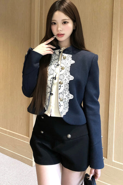Lace Patchwork Wool Coat