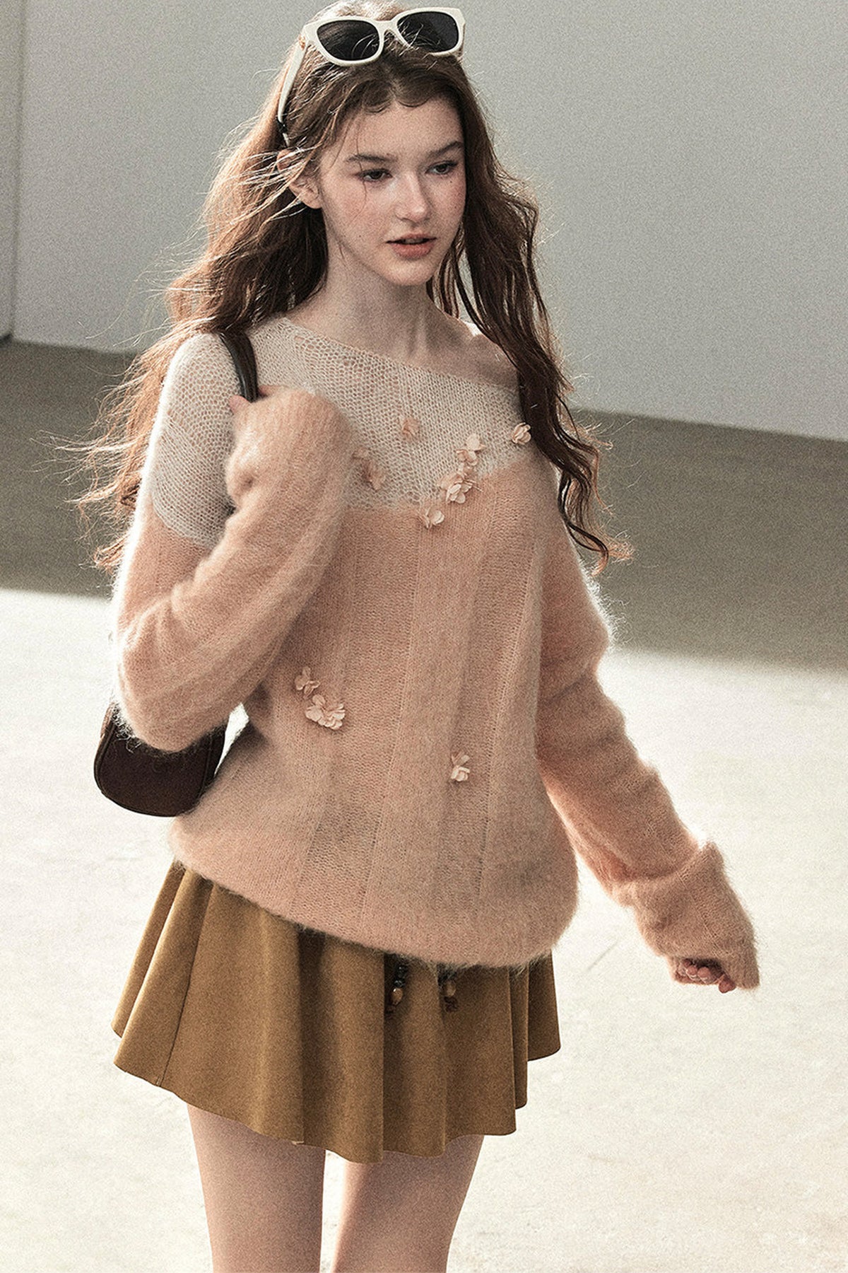 Pull en laine mohair à motif floral