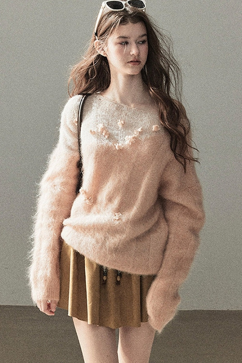 Pull en laine mohair à motif floral