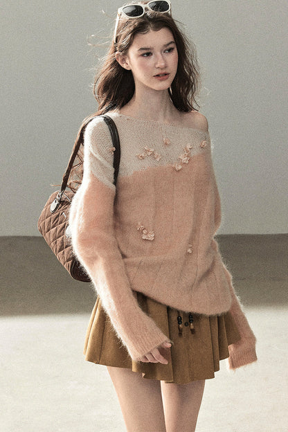 Pull en laine mohair à motif floral