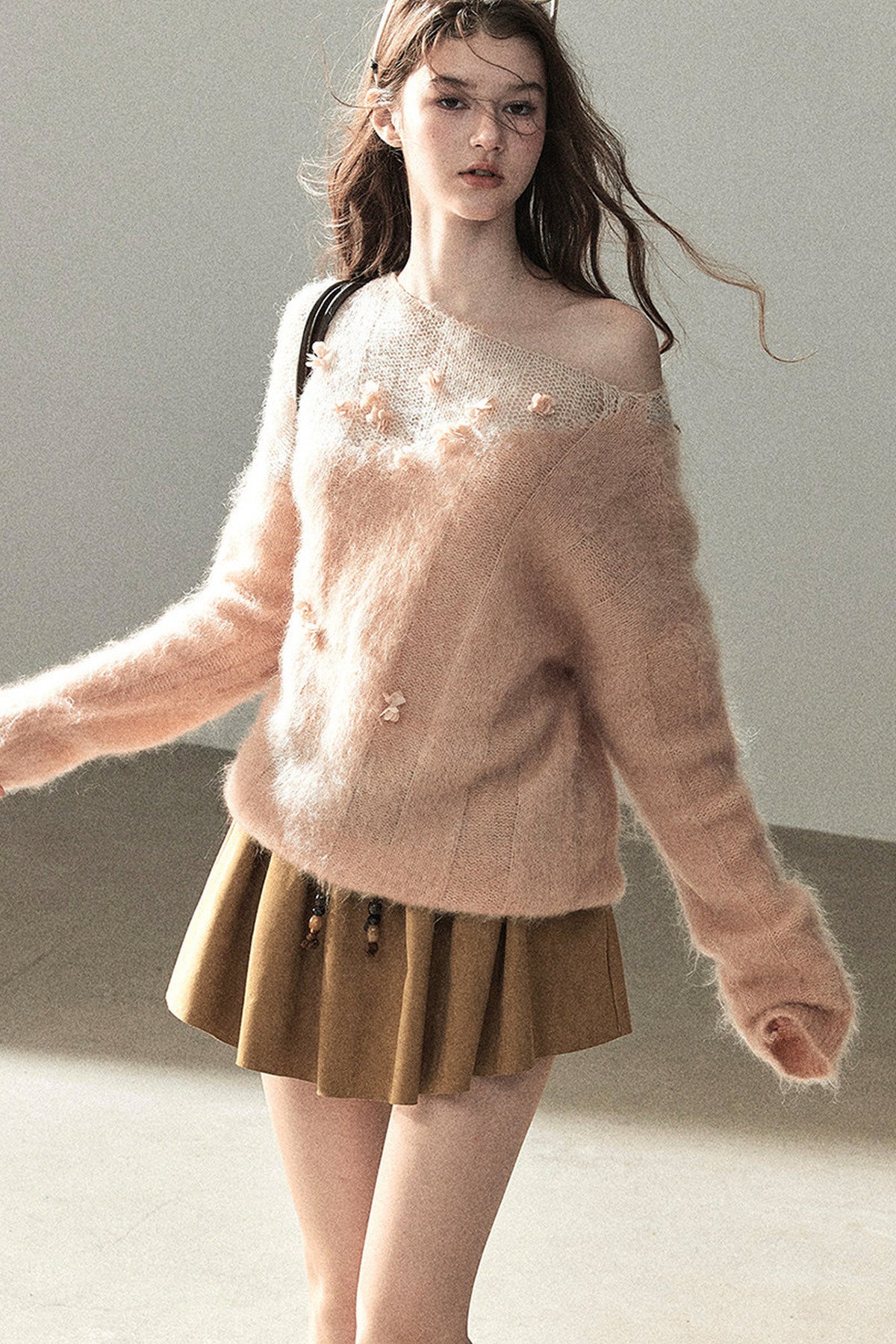 Pull en laine mohair à motif floral