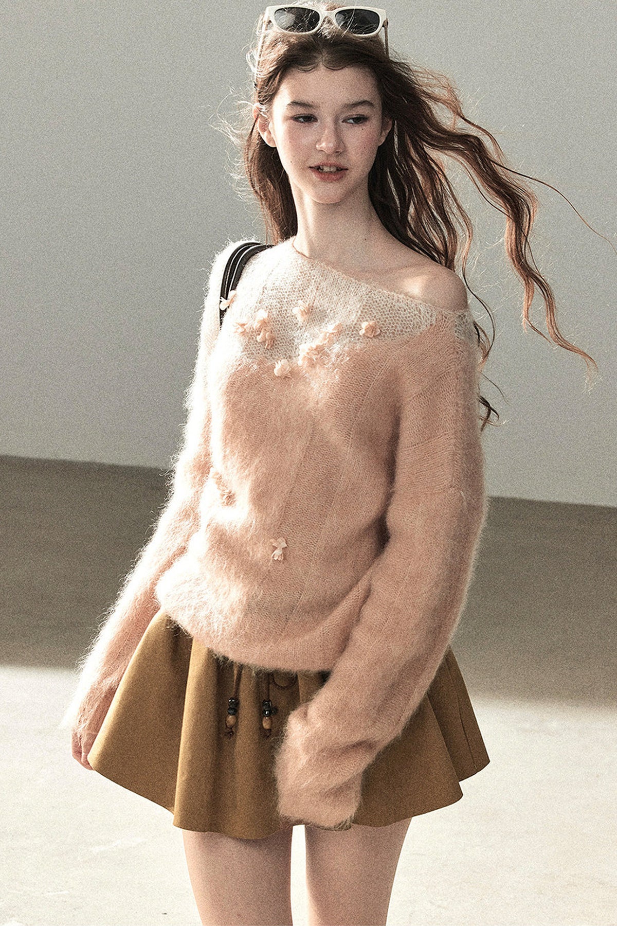 Pull en laine mohair à motif floral